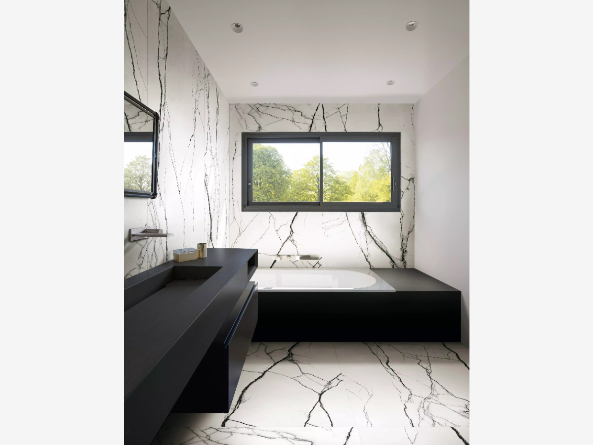 White & Black Marble Porcelain Tiles, Various Sizes