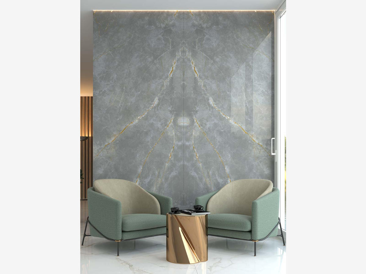 Gray Gold Marble Bookmatch Porcelain Slab